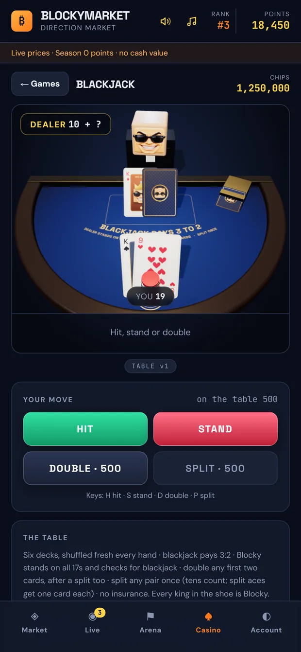 Blackjack in Blocky Casino, Blocky dealing on a 3D table